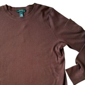 Lauren Ralph Lauren Mahogany Brown Ribbed Knit Shirt Womens Size 1X Lightweight
